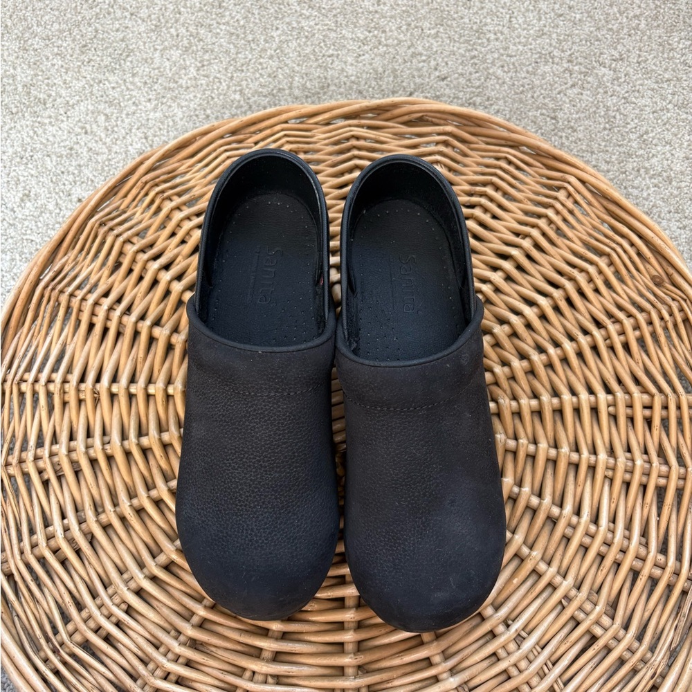 Sanita Professional Black Textured Oil Leather Women's Slip On Clogs Size 7.5/8 - Picture 3 of 11